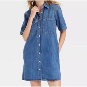 Universal Thread Denim Shirt Dress Womens Small Short Sleeve Mini Boho Preppy